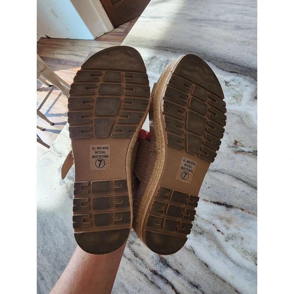 Boutique Womens Woven Espadrille Platform Slide Sandals Tan Size 7 Boho Coastal